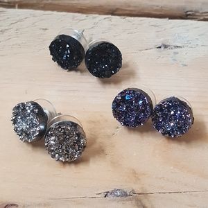 3 pair druzy stone earring set